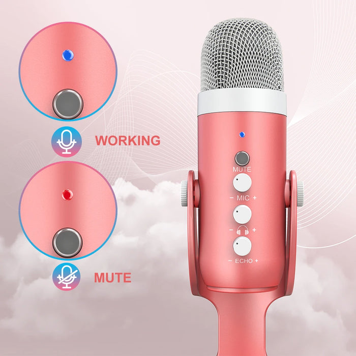 Computer Microphone Pink USB Condenser Microphone — Pink Studio Mic for PC, Mac, Phone, Streami ...