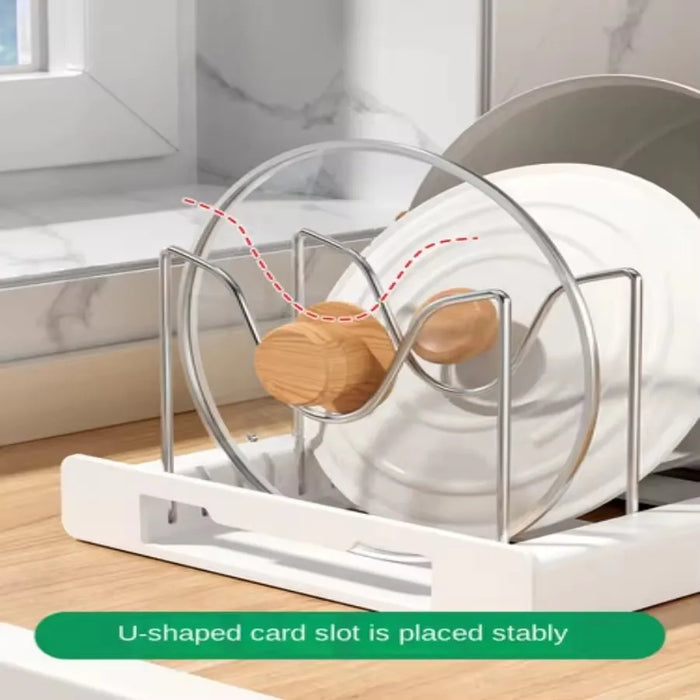Expandable Pot and Pan Organiser — Space-saving Cabinet Holder for Lids and Dishes
