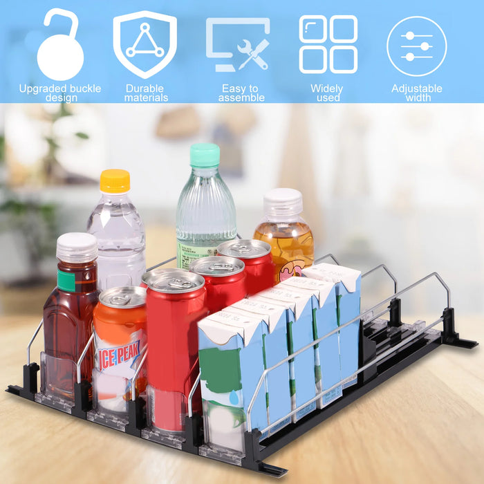 Fridge Drink Organiser — Self‑Sliding Can Dispenser with Locking Design, 3 Rows, Adjustable Width
