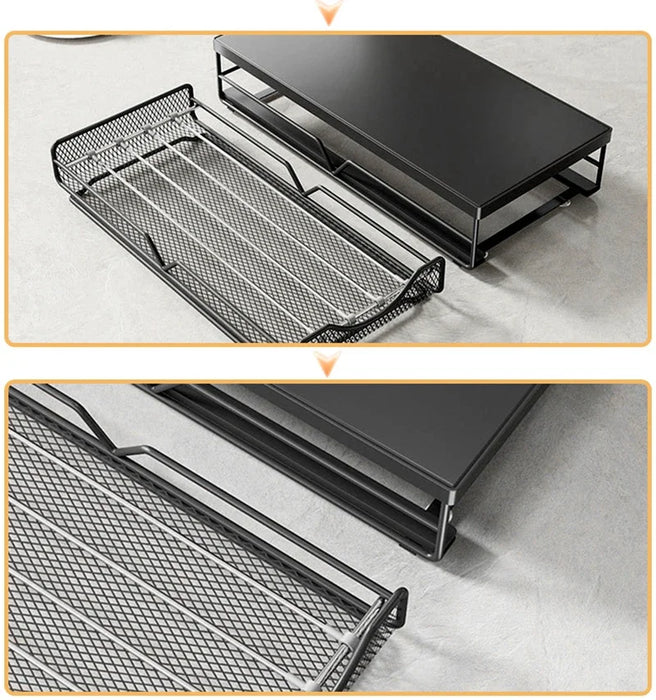Coffee Capsule Pull-Out Desktop Drawer Storage Rack – Metal Base Shelf (Dull)