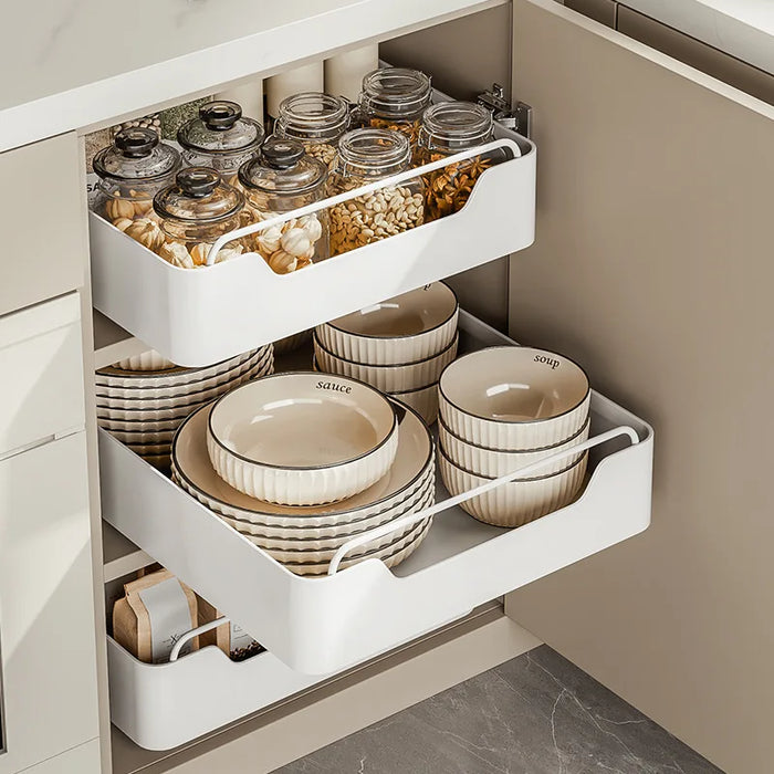 Under-sink Pull-out Drawer Organiser – No-drill Sliding Storage Rack for Kitchen & Bathroom