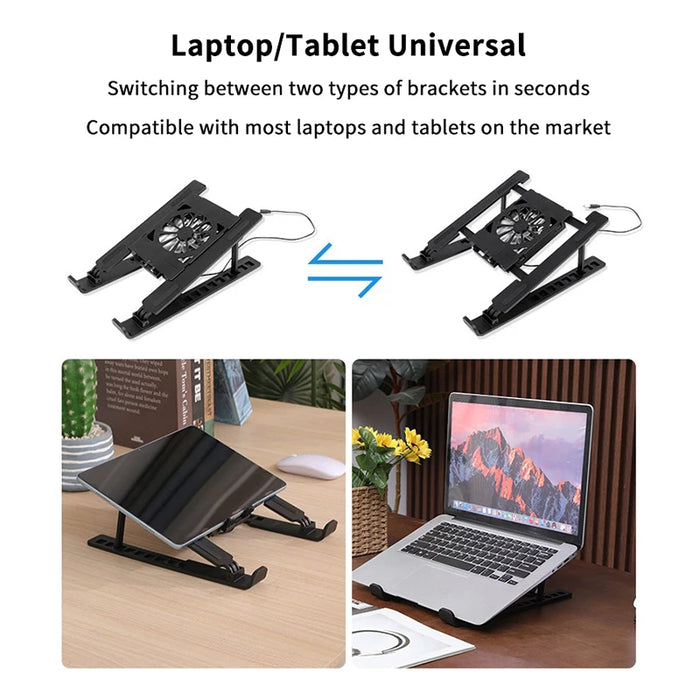 Foldable Laptop Cooling Stand with Single Fan - Portable Elevated Notebook Holder