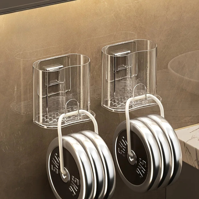 2 Sets Wall-Mounted Toothbrush Holders with Mouthwash Cups — Plastic Bathroom Storage