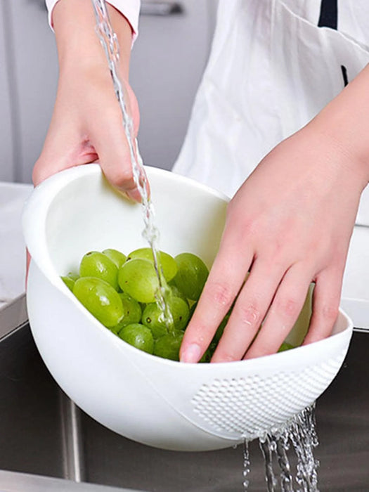 1PC-Silicone Colander Rice Bowl Drain Basket Fruit Bowl Washing Drain Basket with Handle Washing Basket Home Kitchen Organizer