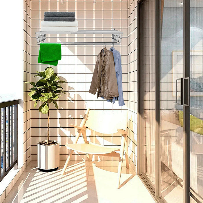 Stainless Steel Wall-Mounted Retractable Clothes Drying Rack — Accordion Design