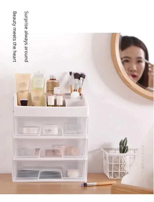 Transparent Cosmetic & Jewellery Organiser — 3 Drawer, 4-Layer Plastic Storage