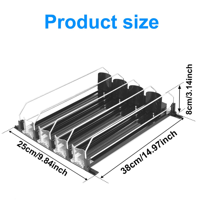 Fridge Drink Organiser — Self‑Sliding Can Dispenser with Locking Design, 3 Rows, Adjustable Width