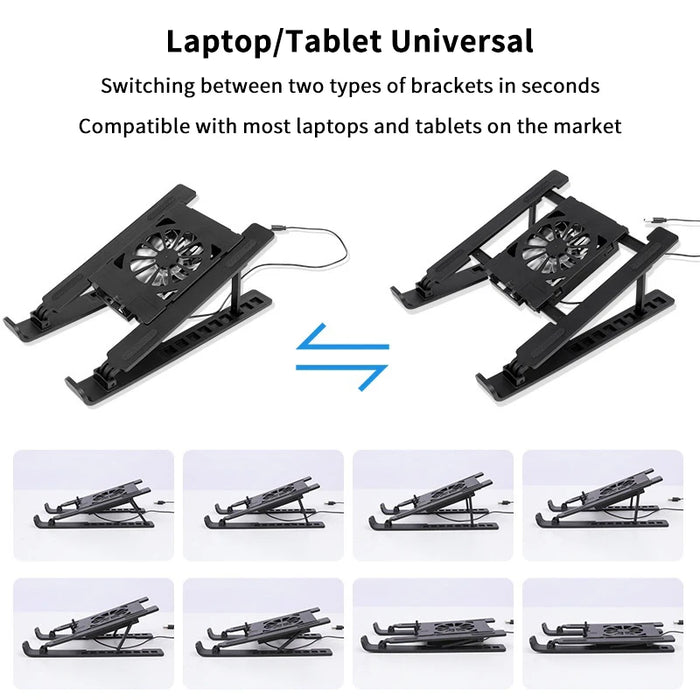 Foldable Laptop Cooling Stand with Single Fan - Portable Elevated Notebook Holder