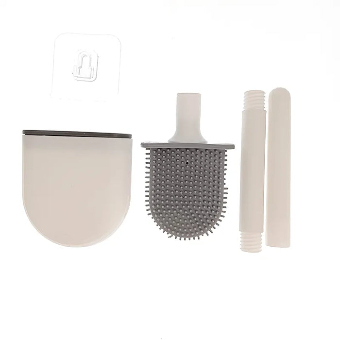 Breathable Toilet Brush Water Leak Proof with Base Silicone Wc Flat Head Flexible Soft Bristles Brush with Quick Drying Holder