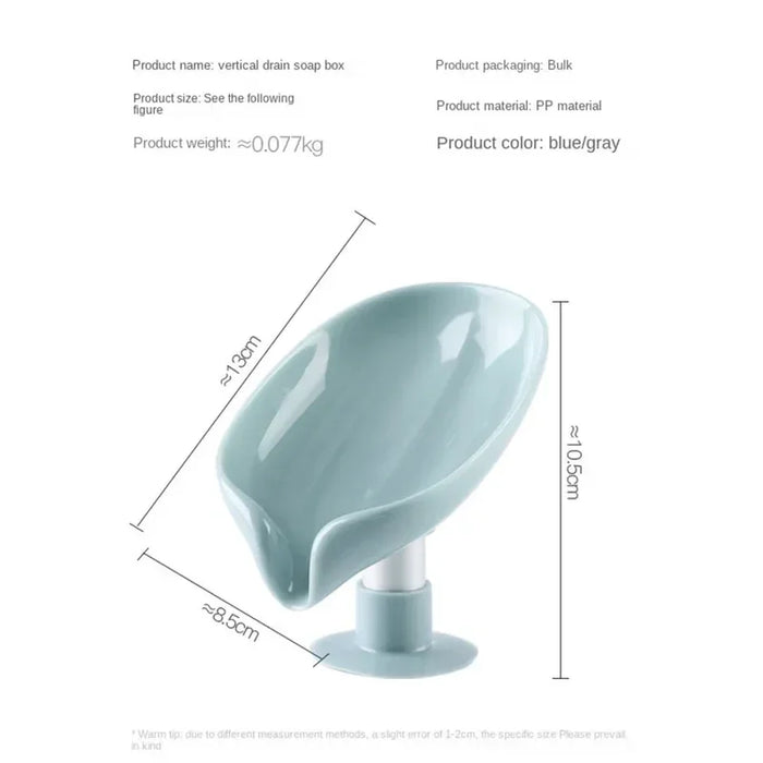 Leaf-Shaped Drain Soap Holder with Suction Cup – Grey Soap Box & Drying Rack (1pc)
