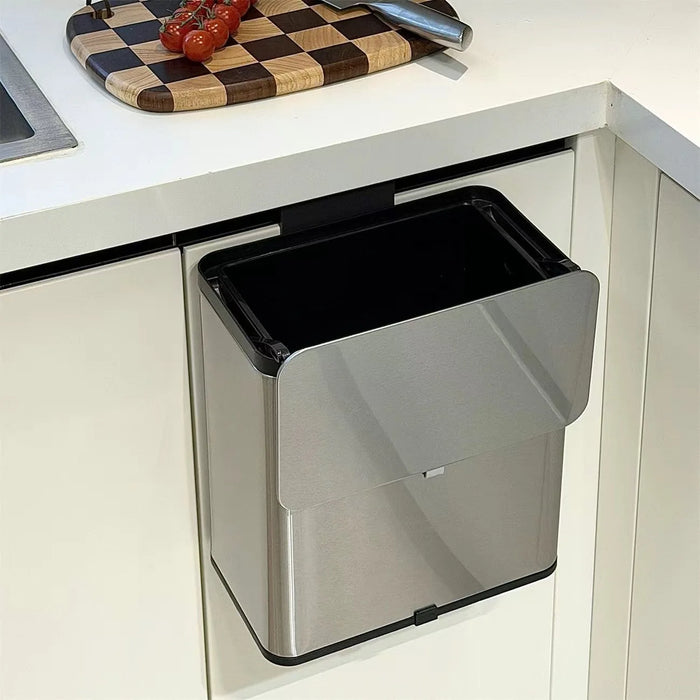 Wall-Mounted Stainless Steel Kitchen Bin — No-Bend-Over, Press-On Lid