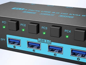 8K / 4K HDMI KVM Switch 4‑Port USB 3.0 — 4‑in‑1 Out with EDID Emulator & Wired Remote