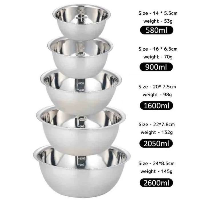 5‑Piece Stainless Steel Mixing Bowl Set — Nesting, Non‑Slip