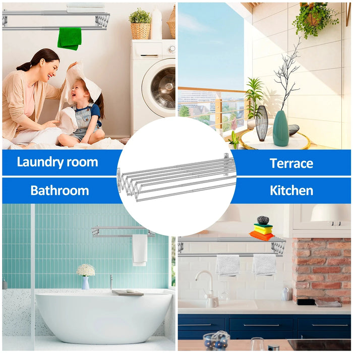 Stainless Steel Wall-Mounted Retractable Clothes Drying Rack — Accordion Design