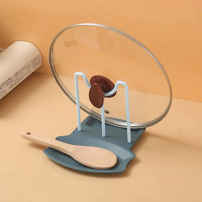 Countertop Pot Lid & Pan Organiser Rack – No-drill Kitchen Shelf with Utensil Holder
