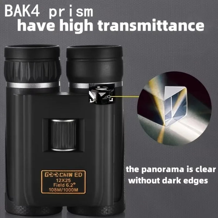 12x25 Compact ED Binoculars – 12× Magnification, BAK4 Prism & FMC Coating