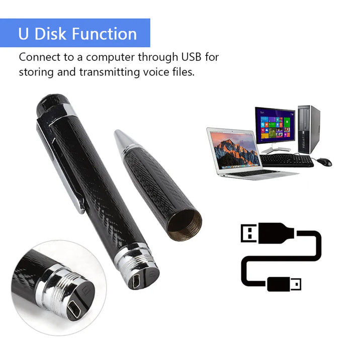 Pen-style Digital Voice Recorder — 12‑hour Continuous, 192kbps, One-button
