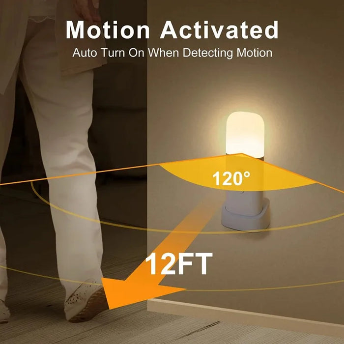 LED Motion Sensor Night Light USB Rechargeable - Dimmable, Portable, Activated Night Lamp for Kids Room, Bedroom, Hallway - Ideal Lighting Solution for Children's Safety and Comfort