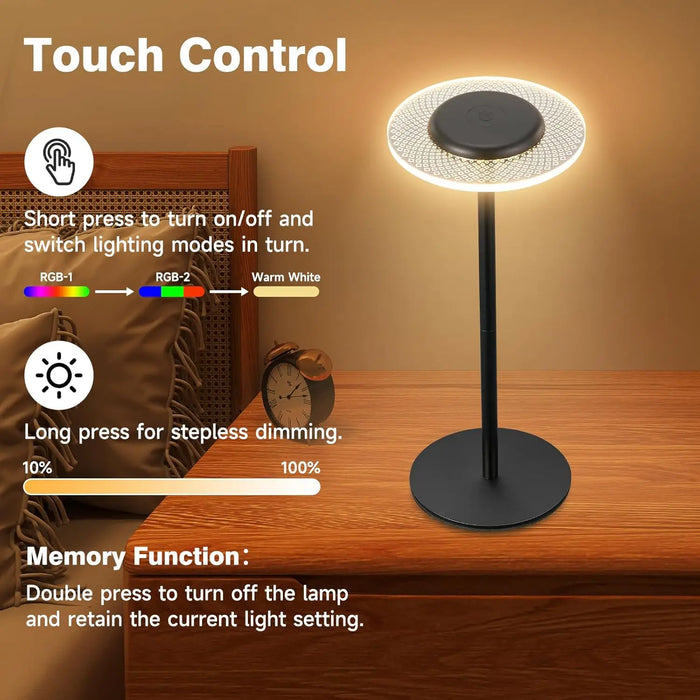 RGB Color Changing Lamp - Cordless DIY Dimmable Desk Light with Touch Control - Ideal for Dinner, Patio, and Bedroom Settings