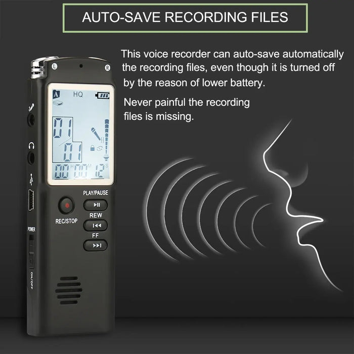 Professional USB Voice Recorder – 4/8/16/32/64GB, WAV/MP3, Noise Reduction, Up to 96h