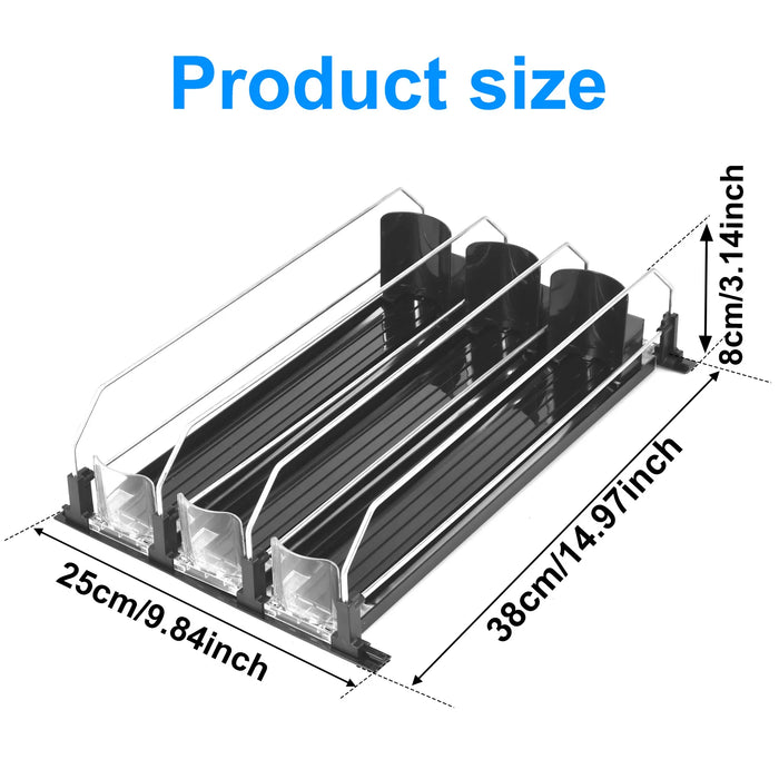 Fridge Drink Organiser — Self‑Sliding Can Dispenser with Locking Design, 3 Rows, Adjustable Width