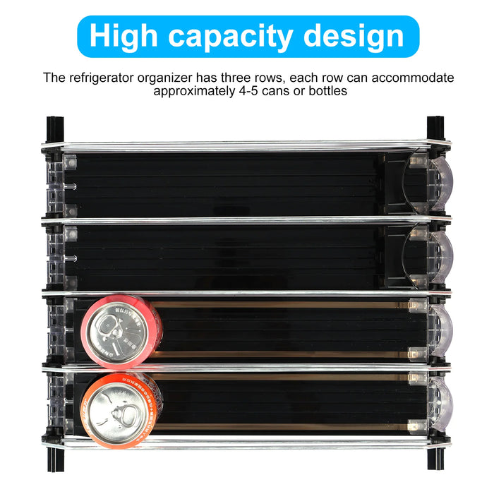 Fridge Drink Organiser — Self‑Sliding Can Dispenser with Locking Design, 3 Rows, Adjustable Width