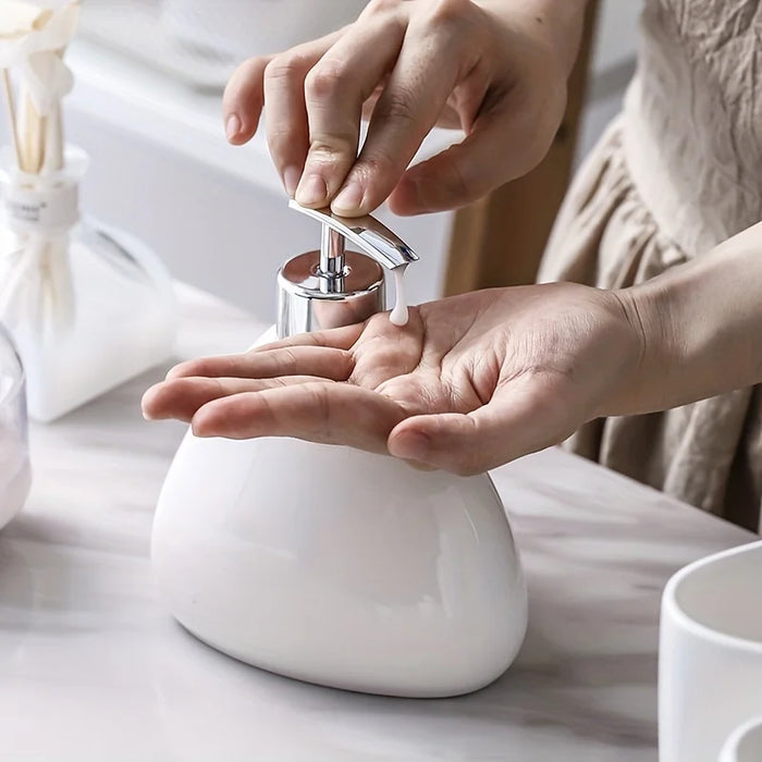 Modern Ceramic Bathroom Accessory Set — 4 or 5 Piece with Pump Dispenser