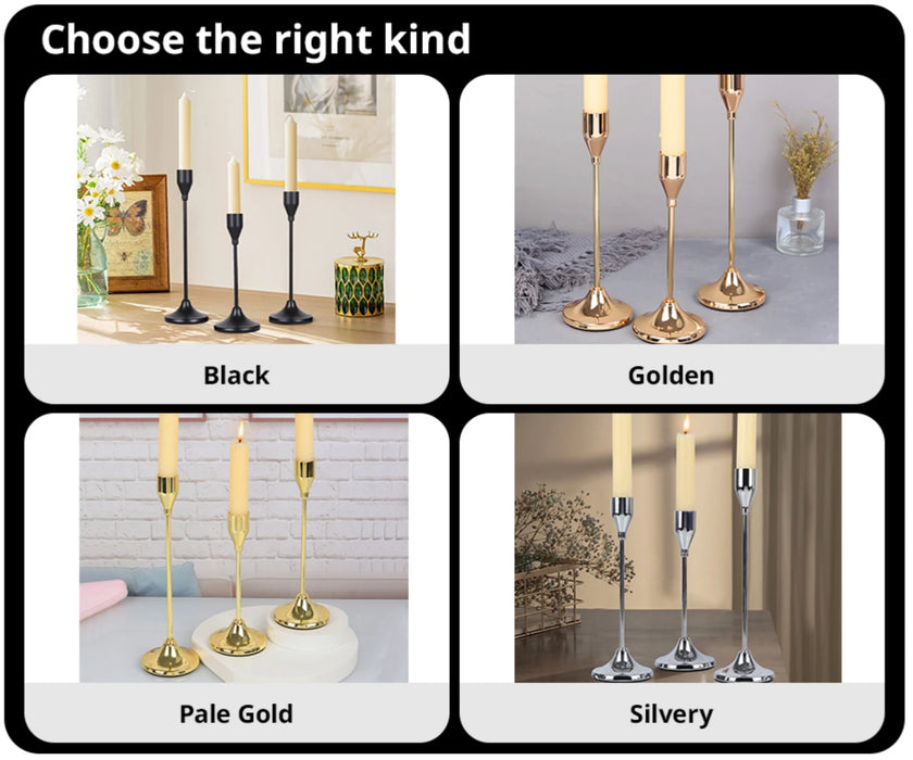 3-Piece European-Style Metal Candlestick Set – Wedding & Table Holders