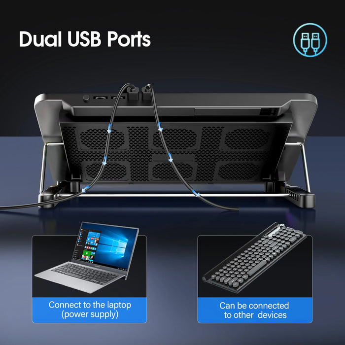 Laptop Cooling Pad for 12–17.3-inch Laptops — 6 Quiet Fans, 7-Stage Height & Phone Holder