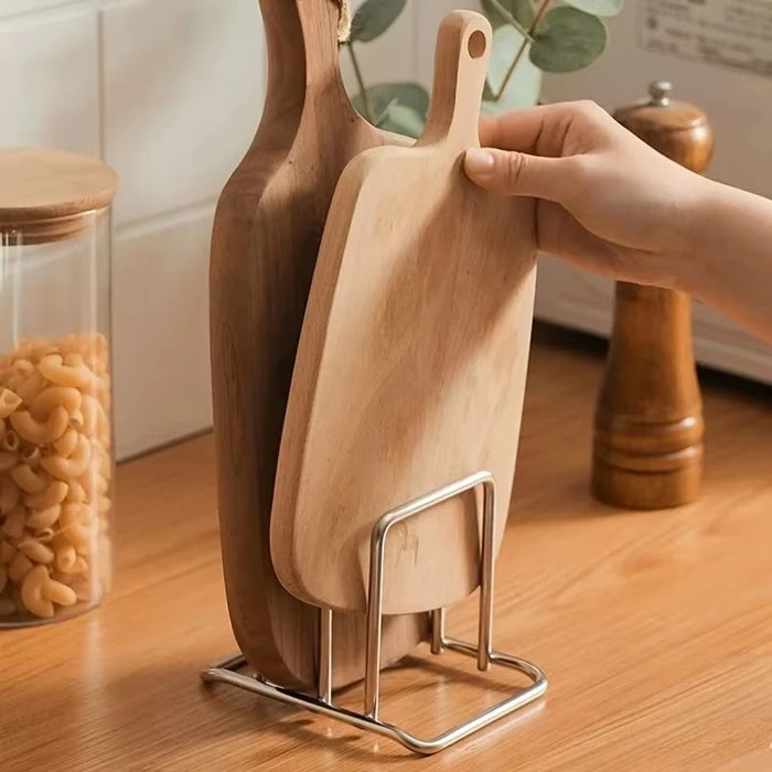 Stainless Steel Cutting Board & Pot Lid Rack – Compact Countertop Holder