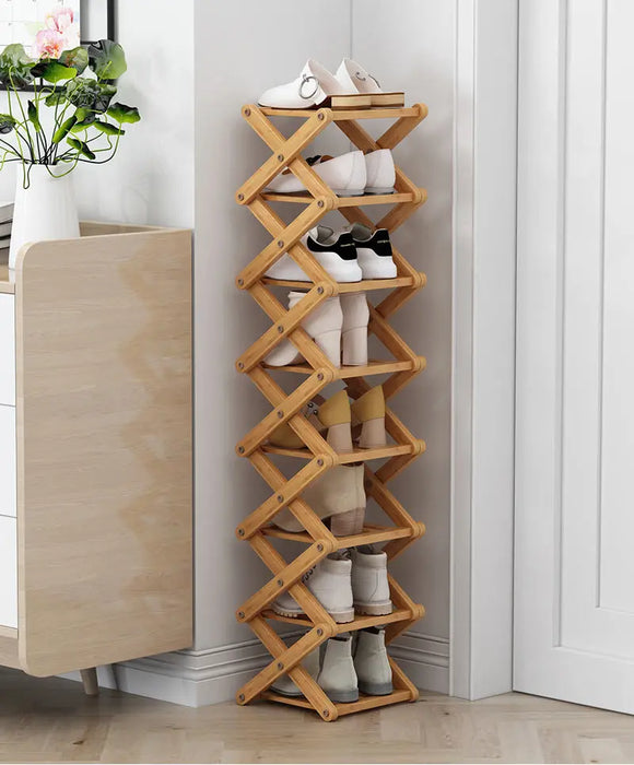 Bamboo Installation-Free Shoe Rack — 2 to 6 Tier Foldable Storage Shelf