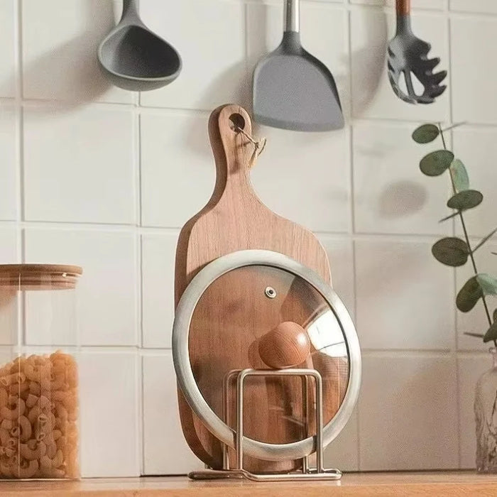 Stainless Steel Cutting Board & Pot Lid Rack – Compact Countertop Holder