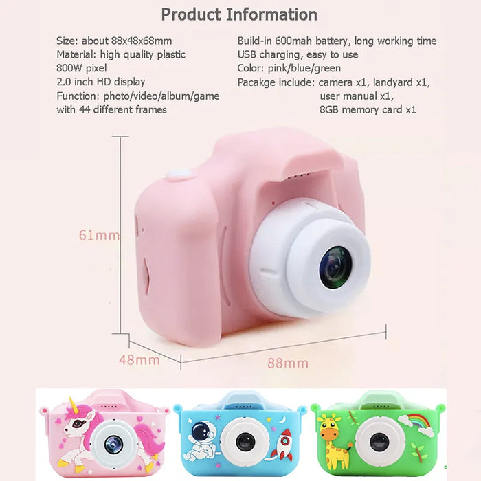 Kids digital camera cartoon multi-functions silicon case Micro Toy lanyard Child Selfie Portable Toddler Video USB Holiday Gifts