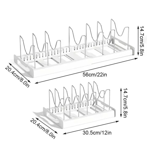 Expandable Pot and Pan Organiser — Space-saving Cabinet Holder for Lids and Dishes