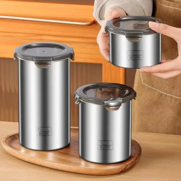 Stainless Steel Airtight Food Storage Jar — 500ml / 900ml / 1400ml, Sealed Canister with Locking Clamp