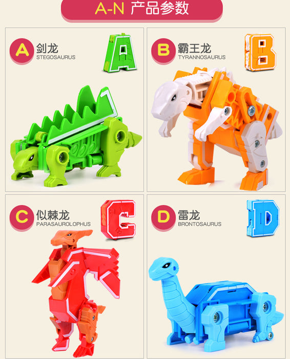 GUDI 26-piece A–Z Transforming Alphabet Robot & Dinosaur Building Block Toys
