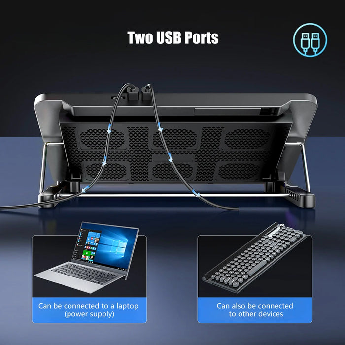 Laptop Cooling Pad with 8 Fans for 12–17 inch Laptops — 7-Height Adjustable with Phone Holder