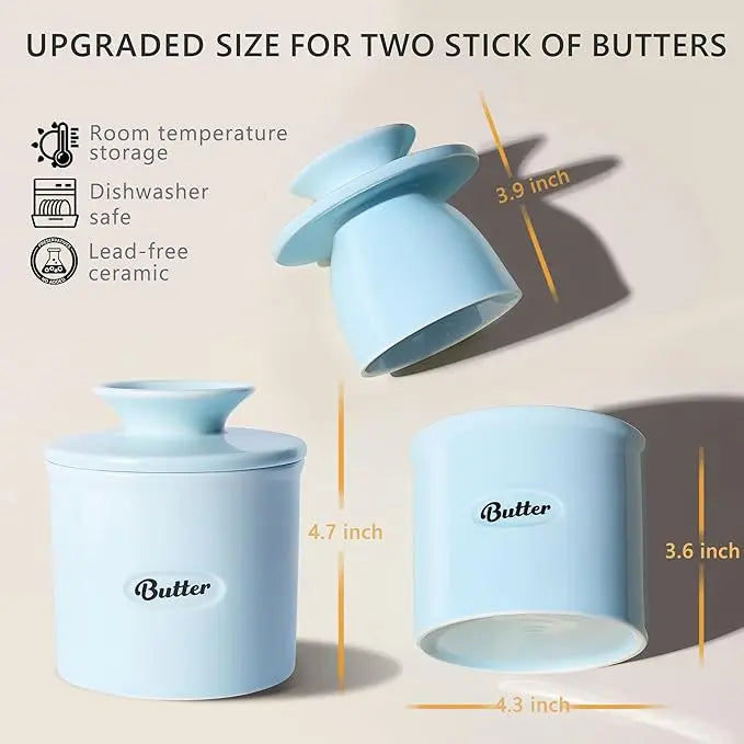 Ceramic Butter Jar with Lid & Cup — Western-Style Butter and Cheese Storage