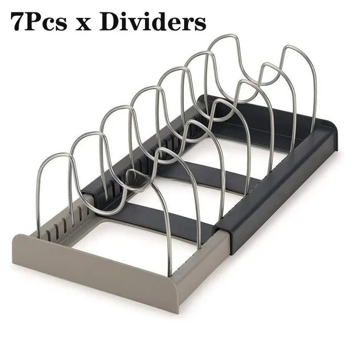 7‑Grid Telescopic Pot Rack – Adjustable Pots, Pans & Lid Organiser