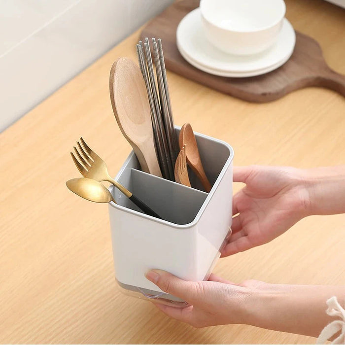 Double-Layer Cutlery Drainer with Detachable Chopstick Cage & Spoon Organiser