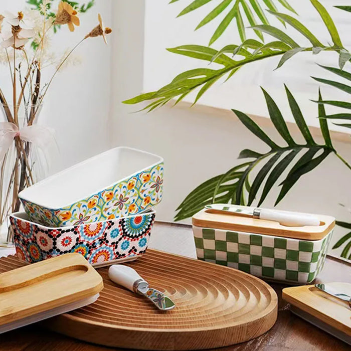 Country-style ceramic butter dish with built-in refrigeration – retro kitchen butter box