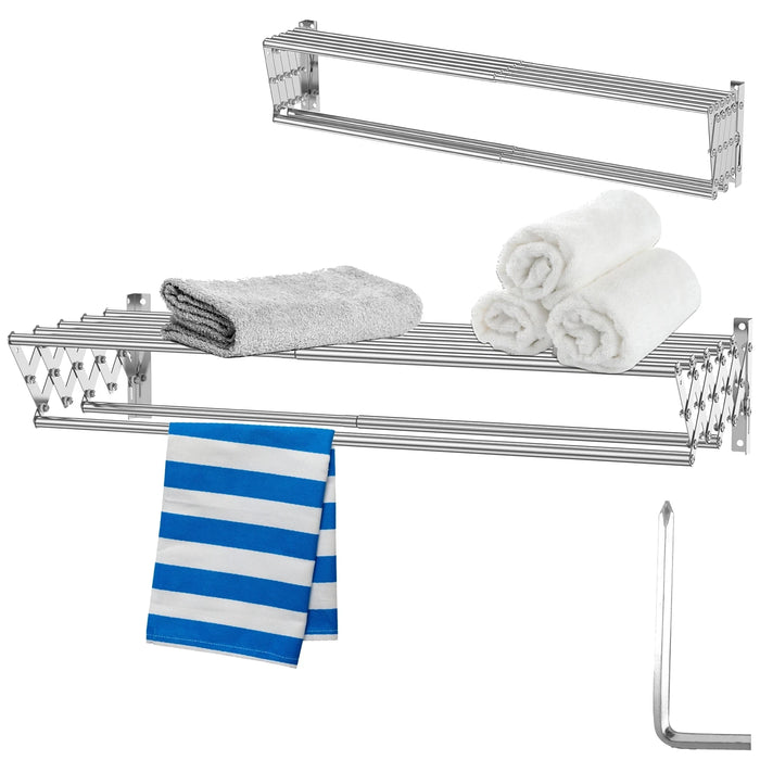 Stainless Steel Wall-Mounted Retractable Clothes Drying Rack — Accordion Design