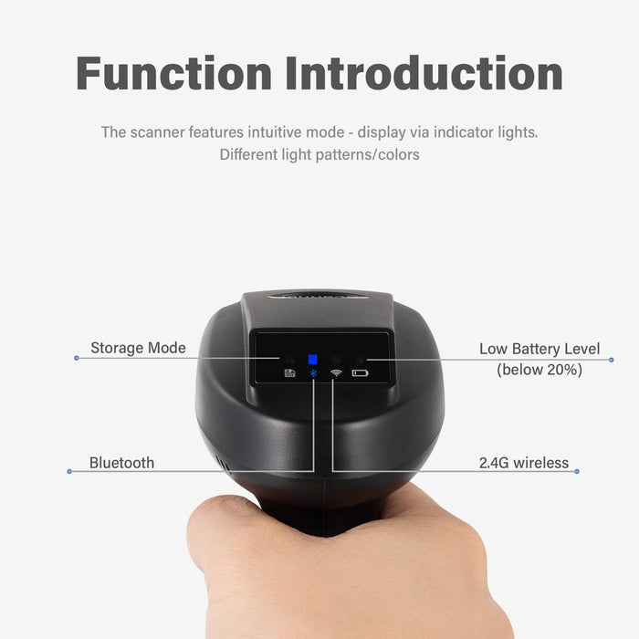 2D QR Code Scanner — 2.4GHz & Bluetooth V5.0 Wireless Barcode Reader