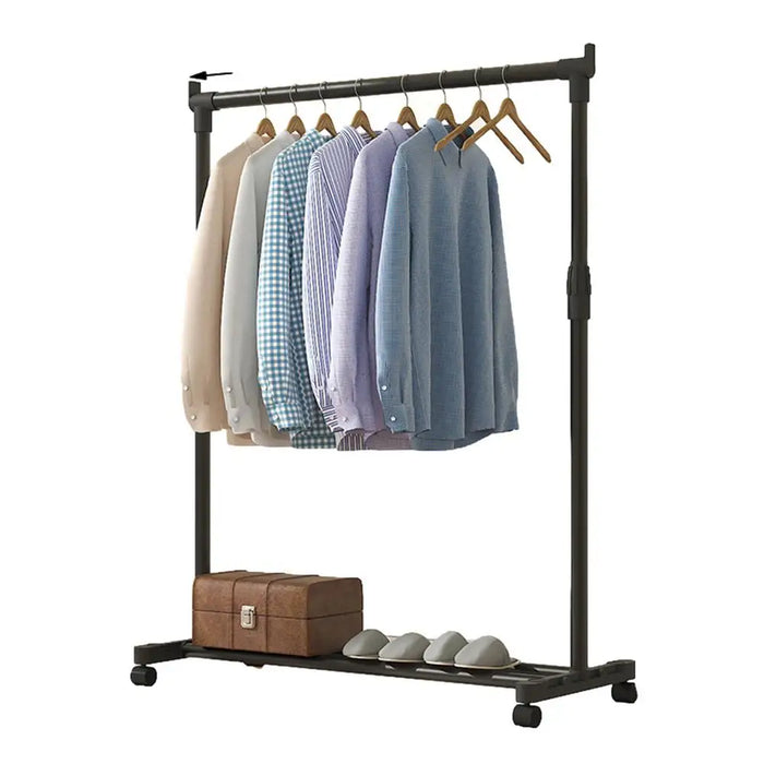 Telescopic Heavy-Duty Metal Clothes Rack on Wheels — Adjustable Garment & Drying Rack