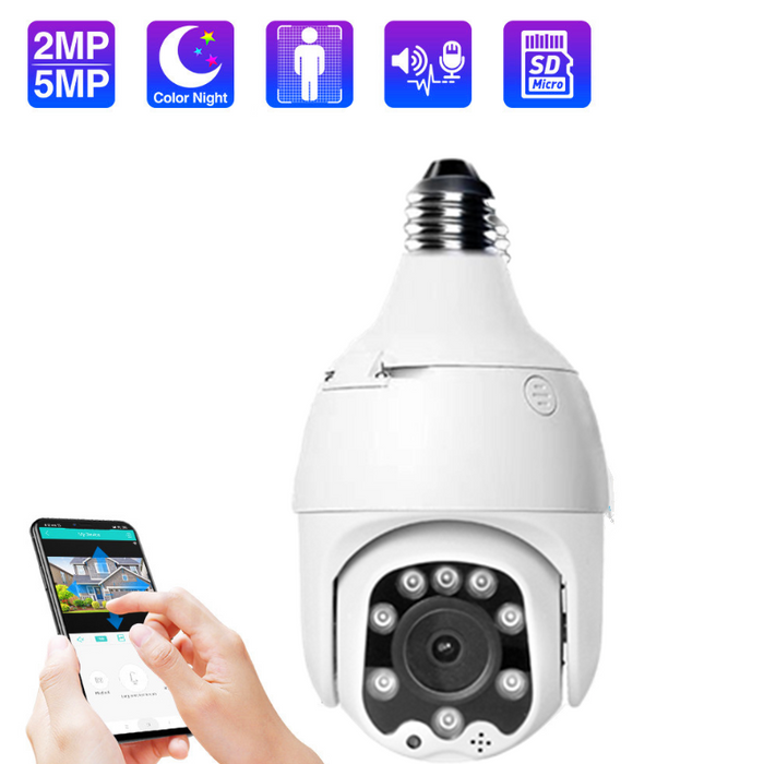ECQ06-5MP IP Camera - WiFi Wireless Auto Tracking, 5MP Night Vision, Waterproof PTZ Speed Dome Surveillance, E27 Connector, TF Card Storage - Ideal for Outdoor Security and Monitoring