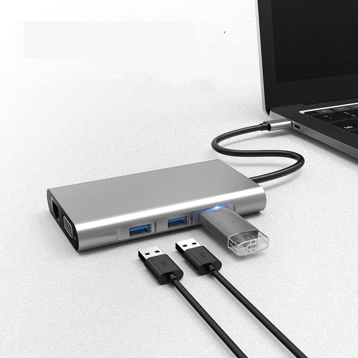 Bakeey 10-in-1 USB Type-C Hub - Triple Display with 4K HD, 1080P VGA, RJ45 Network, 100W USB-C PD3.0, 3 USB 3.0, 3.5mm Audio, Memory Card Readers - Perfect for Professionals and Multi-taskers