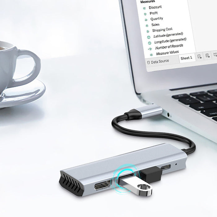 Type-C Docking Station - 4-in-1 USB-C Hub Splitter Adaptor with USB2.0, USB3.0, PD100W, 4K@30Hz HDMI, Multiport Hub and Dissipation Hole - Perfect for MacBook and Laptop Users