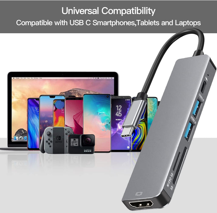 Bakeey 6-in-1 USB-C Hub Adapter - HDMI 4K@30Hz, USB3.0, 100W PD Charging, SD Reader, Witch Splitter - Docking Station for Apple, Huawei Laptops and Macbook