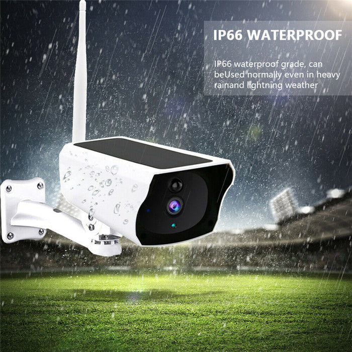 Solar Security Camera 1080P HD - WIFI IP Camera with Night Vision & Wireless PIR Motion Alarm - IP67 Waterproof for Outdoor and Indoor Use