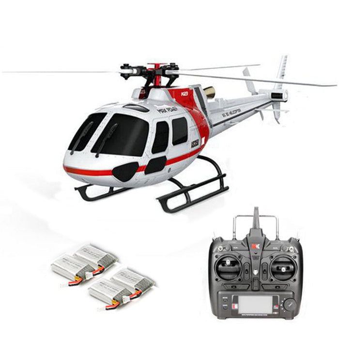 XK K123 AS350 - 6CH Brushless RC Helicopter, 3D6G System, FUTABA S-FHSS Compatible, 4PCS 3.7V 500mAh Lipo Battery - Perfect for Scale Flight Enthusiasts